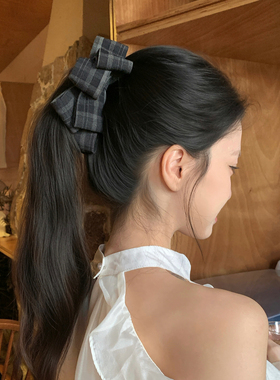 格雷灰系~学院风格纹蝴蝶结香蕉夹增高马尾夹竖夹高级感发卡扭夹