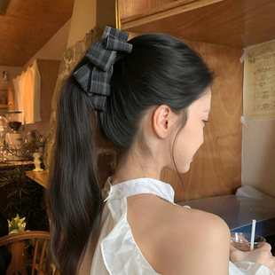 格雷灰系~学院风格纹蝴蝶结香蕉夹增高马尾夹竖夹高级感发卡扭夹