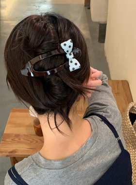摩卡蓝咖~立体蝴蝶结鸭嘴夹发夹女后脑勺不硌头盘发抓夹高端发饰