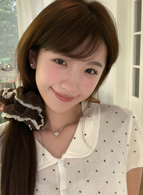 早秋咖色系波点花边大肠圈法式少女发绳扎马尾头绳慵懒气质发饰品