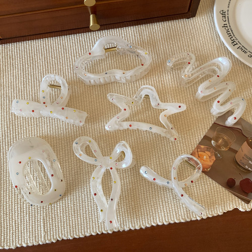 奶霜糖钻！彩色点钻几何抓夹不规则晕染鲨鱼夹后脑勺盘发夹子发卡