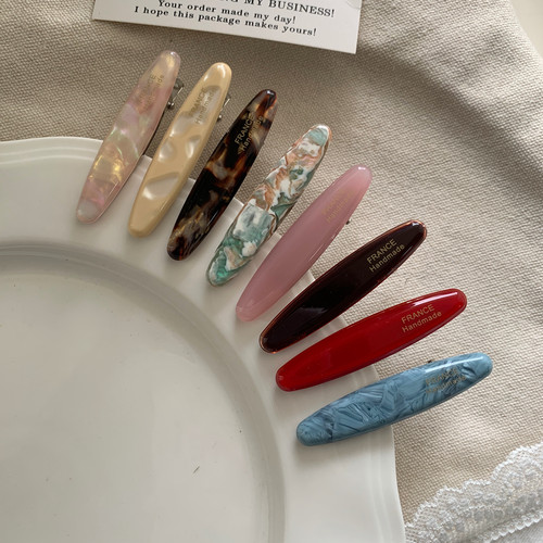 复古France醋酸一字夹发卡质感椭圆柳叶鸭嘴夹碎发刘海夹边夹发饰