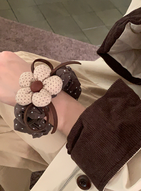 深奶茶咖~韩系波点花朵蝴蝶结发圈低马尾小肠圈头花发绳发饰女