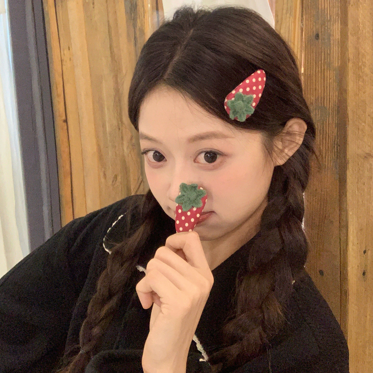 可爱甜妹！红色波点草莓发夹BB夹前额碎发夹子刘海夹韩系少女发饰