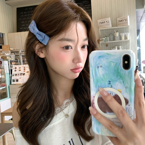 牛仔蓝KT~韩系少女感蝴蝶结发夹弹簧夹甜美百搭顶夹侧边夹子发饰