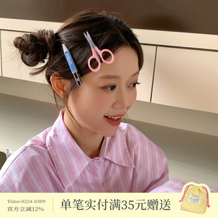 2个装 仿真铅笔剪刀发夹鸭嘴夹小众搞怪亚克力发卡边夹李兰迪同款