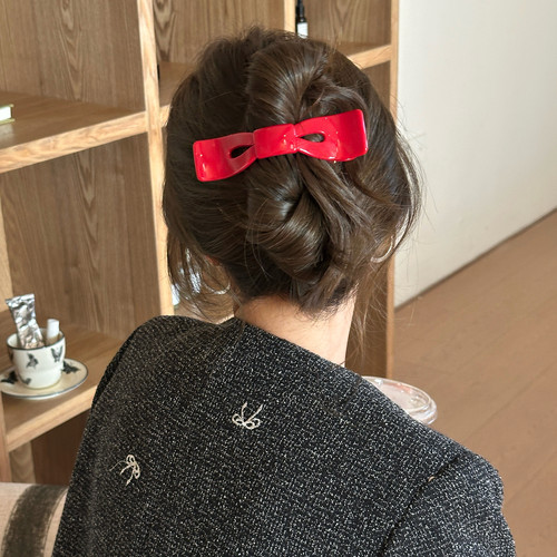 南韩博主！一字蝴蝶结亚克力抓夹高质感大号鸭嘴盘发夹后脑勺发卡