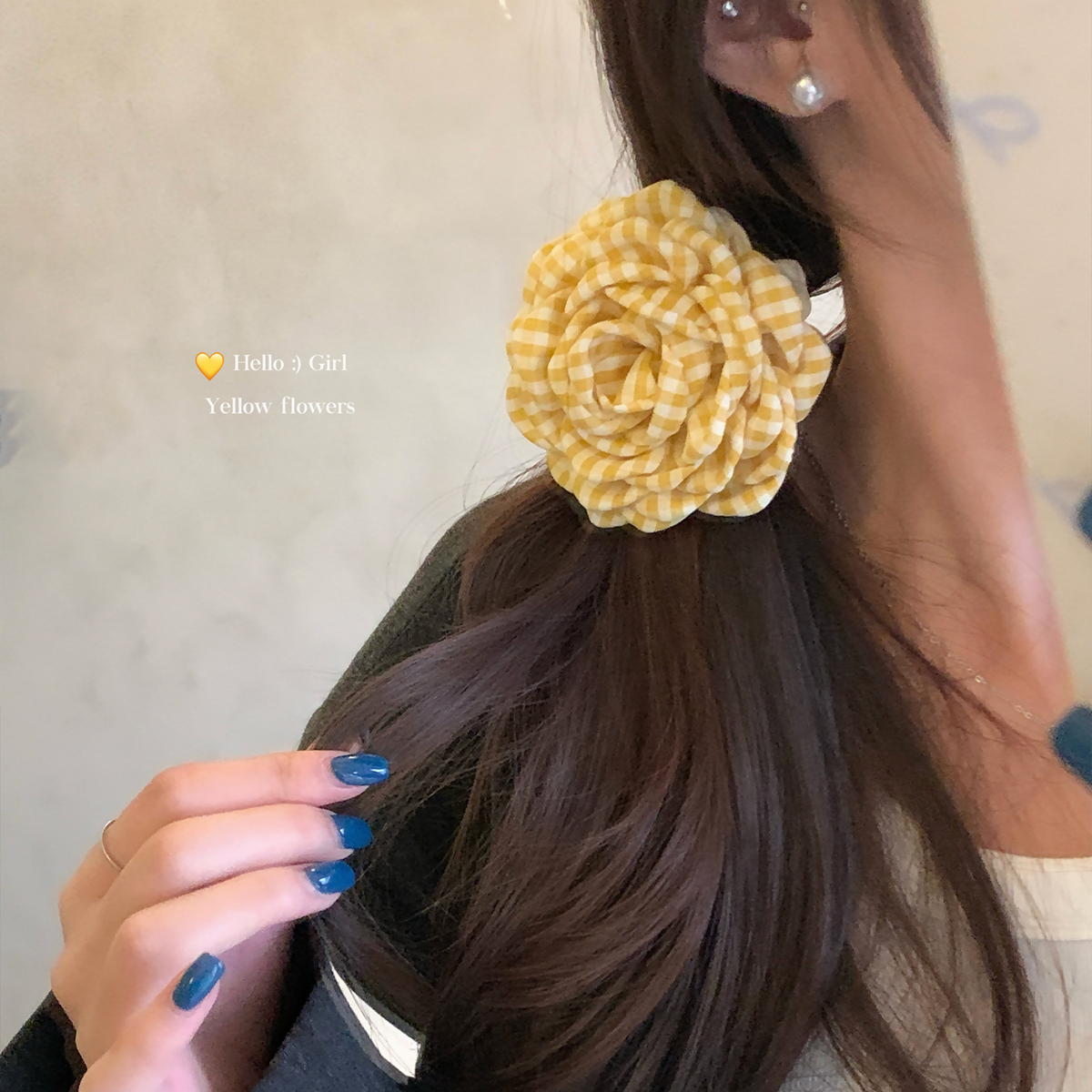 明媚夏花~黄格子花朵大肠圈发绳氛围感大花发圈头绳马尾皮筋发饰