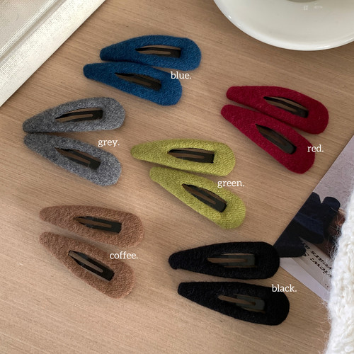 浓郁秋冬！2个装彩色毛呢针织水滴发夹bb夹百搭刘海夹侧边夹发卡