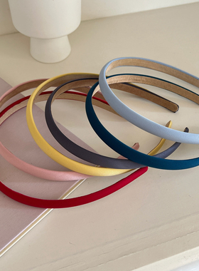 显白红色缎面细发箍日常百搭外戴压发发卡通勤头箍章若楠同款发饰