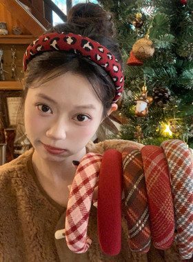 新年红运！毛呢格子豹纹海绵发箍复古百搭高颅顶头箍压发发卡发饰
