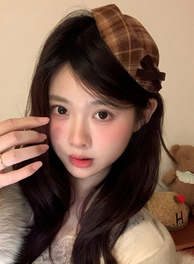 伯爵千金。氛围感蝴蝶结小礼帽发夹可爱格纹帽子头饰发卡拍照道具