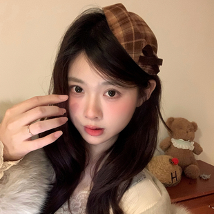 伯爵千金。氛围感蝴蝶结小礼帽发夹可爱格纹帽子头饰发卡拍照道具