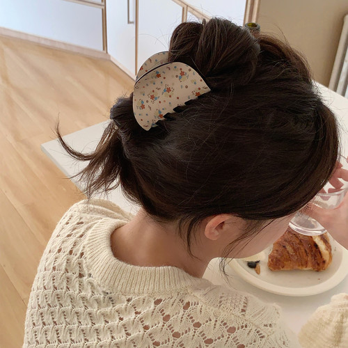 春季新款碎花抓夹甜美法式醋酸发抓后脑勺鲨鱼夹半扎盘发夹子发饰