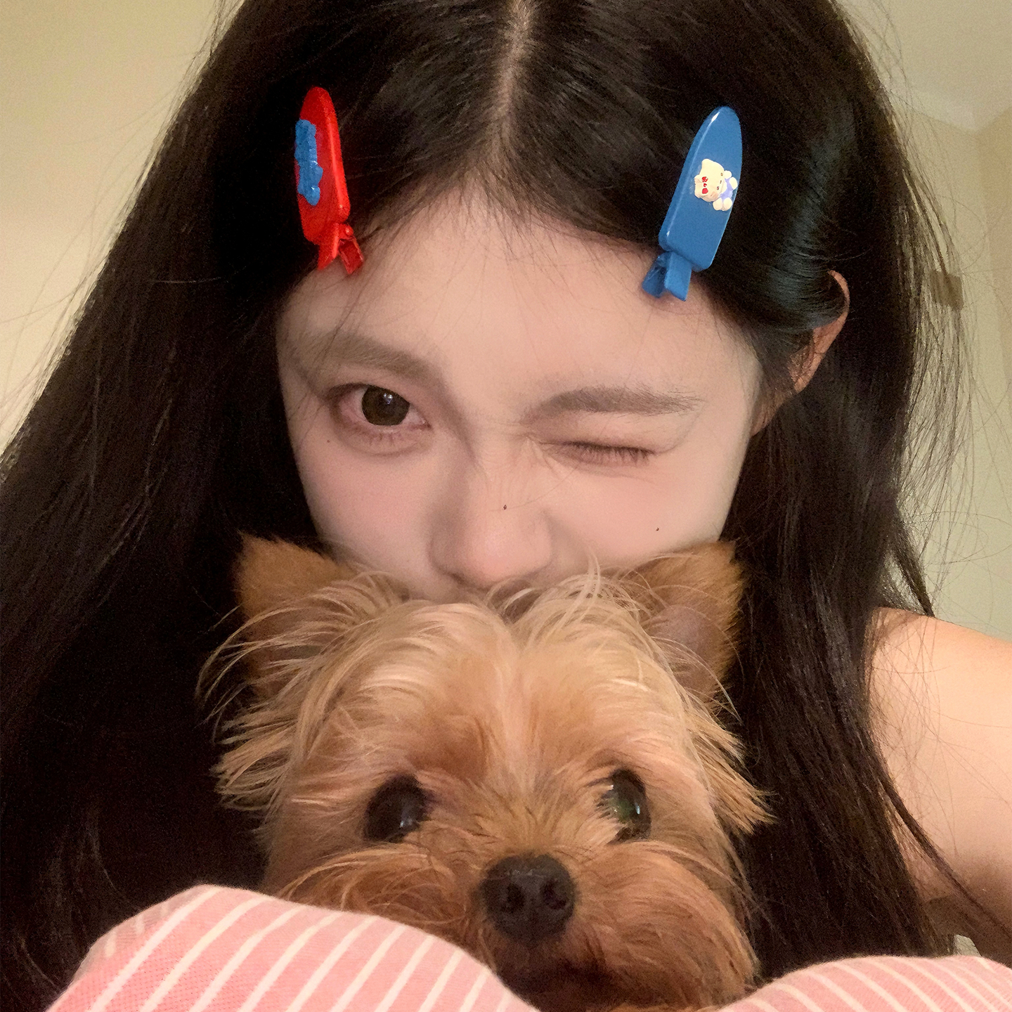 2个装 复古红蓝撞色猫咪发夹化妆夹可爱刘海夹KT发卡边夹碎发夹子