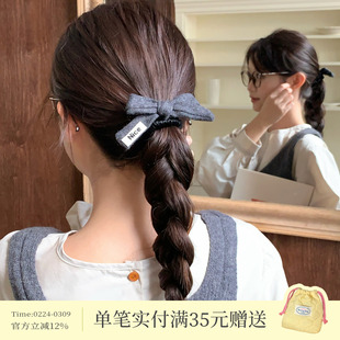 复古毛呢蝴蝶结发绳高级感半扎马尾头饰女秋冬丸子头发圈发饰新款