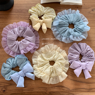 浅春奶油系 波点薄纱大肠圈发绳少女感蝴蝶结发圈头绳丸子头皮筋