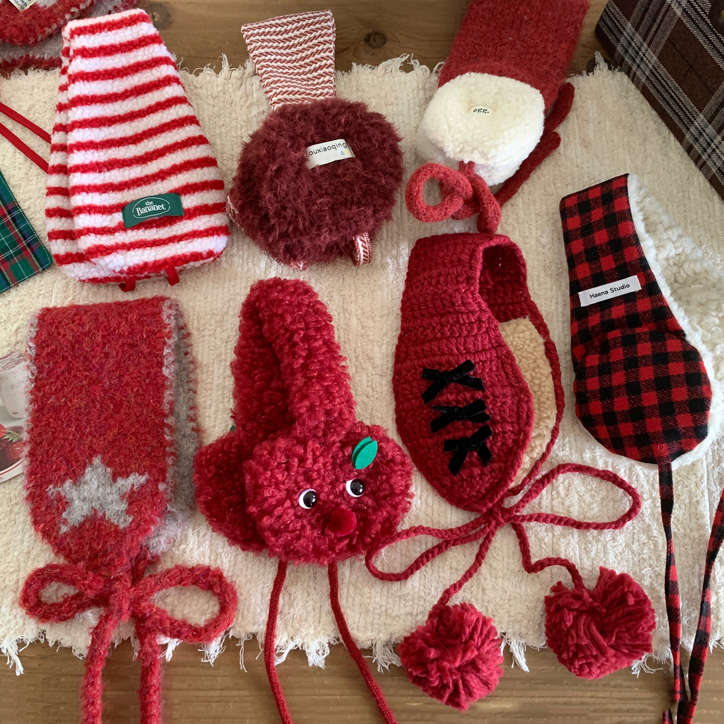 圣诞新年红！毛绒针织耳罩女冬季防寒骑行护耳保暖耳套耳包耳捂子