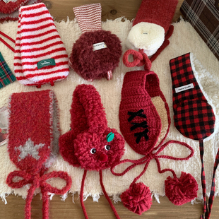 圣诞新年红 防寒骑行护耳保暖耳套耳包耳捂子 毛绒针织耳罩女冬季