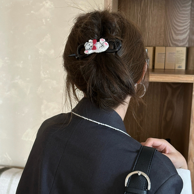 HiPuffy！可爱挥手小狗盘发夹高级感气质扭扭夹后脑勺夹子发饰品