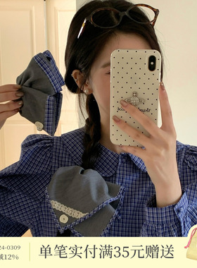 蓝格灰色方巾抓夹复古蕾丝大肠圈发绳三角鲨鱼夹高级感发饰品早春