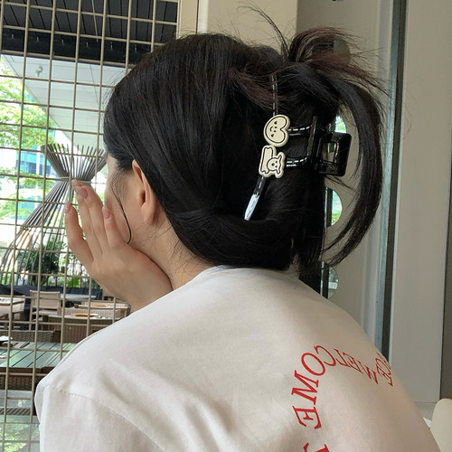 简约手绘线条抓夹素描小狗鲨鱼夹发卡百搭亚克力盘发夹子发饰头饰