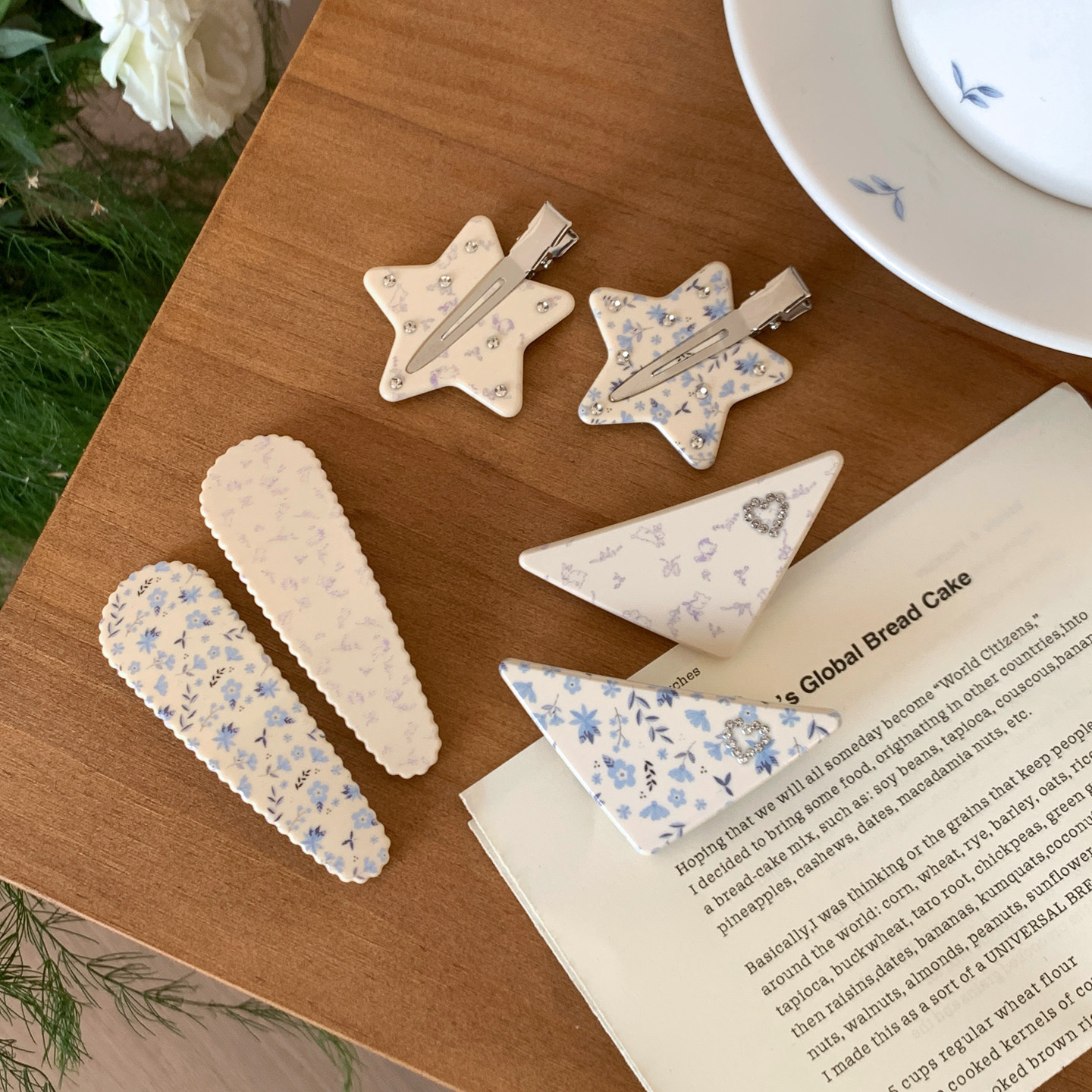 古早小碎花~复古三角星星发夹发卡醋酸点钻碎发刘海夹边夹发饰品