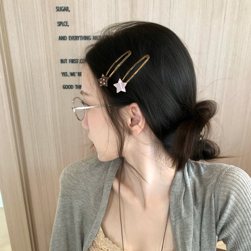1对装 韩系撞色星星刘海夹波点发卡掰掰夹豌豆BB夹边夹前额碎发夹