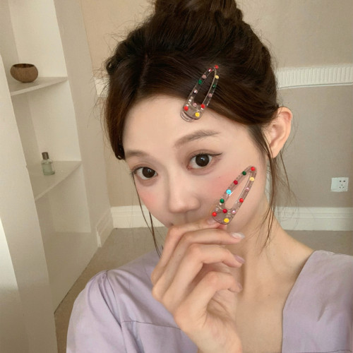 闪闪彩钻咖色鸭嘴夹发卡透明亚克力镂空碎发刘海夹波点发夹发饰品