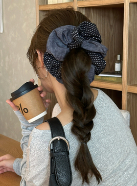 韩系慵懒波点牛仔发绳麻花交叉缠绕发圈大肠圈头绳设计感发饰头饰