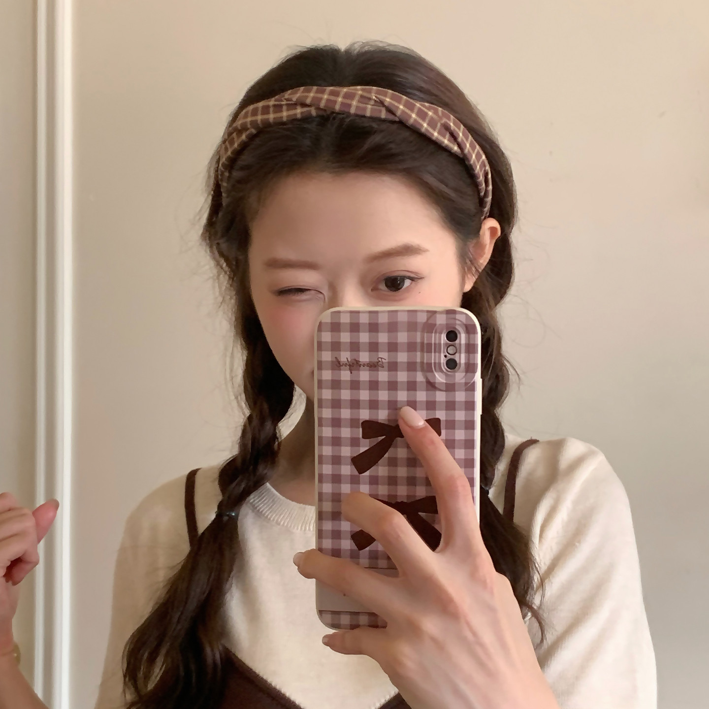 摩卡奶咖系格纹交叉麻花编织发箍学院少女感窄边头箍压发发卡发饰,饰品/流行首饰/时尚饰品新,发饰,淘宝优惠券,粉丝福利购,淘宝优惠卷