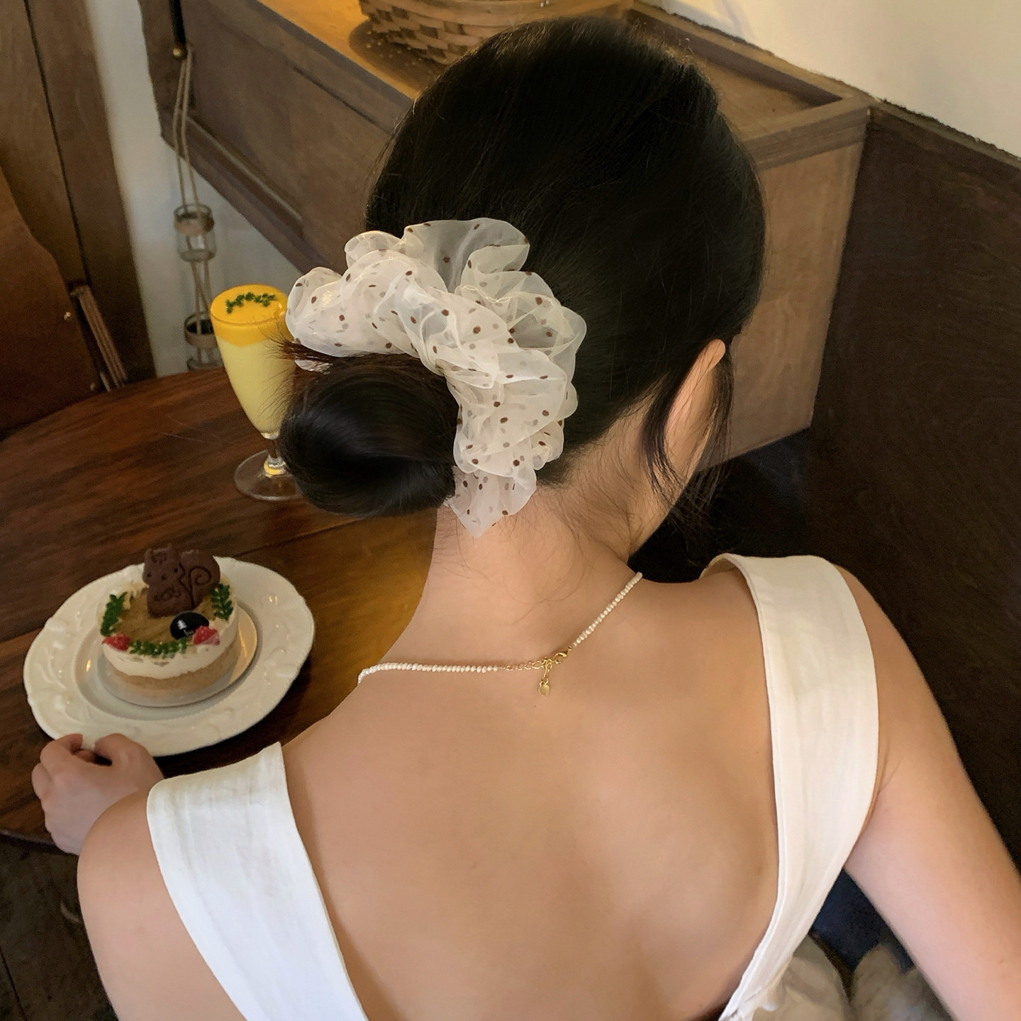 韩系温柔网纱波点发圈小号发绳氛围感扎马尾头绳大肠圈发饰新款女图片
