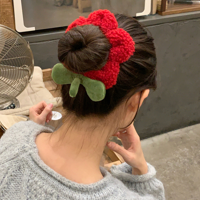 超有趣！可爱羊羔毛花朵发圈童趣设计感发绳少女心头绳发饰新款