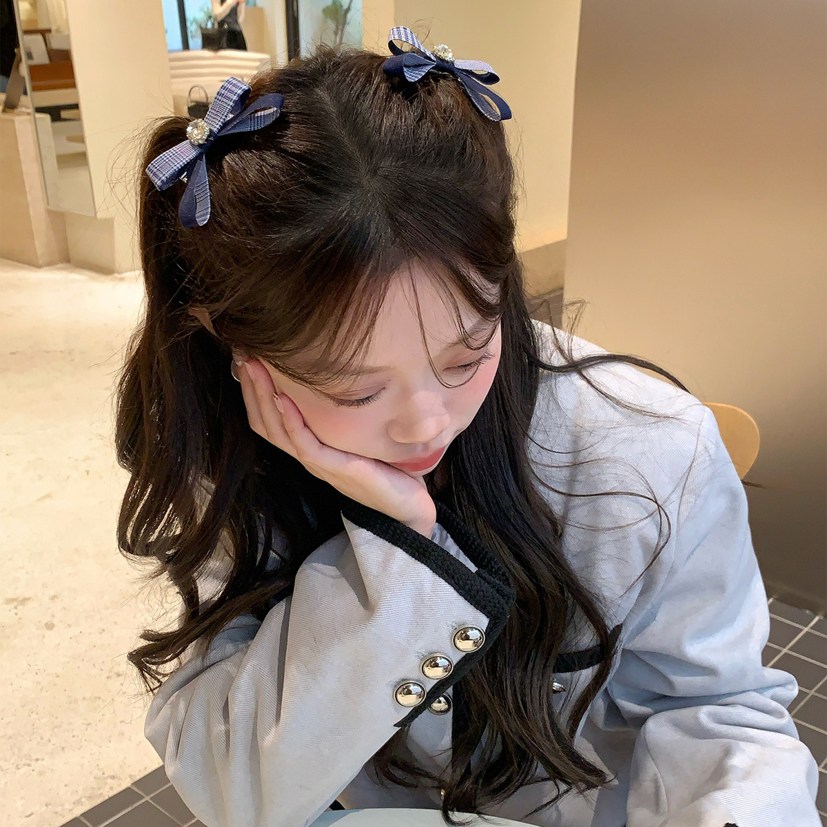 学院甜心。藏青蝴蝶结水钻发夹公主头发卡夹子刘海夹少女心发饰品,饰品/流行首饰/时尚饰品新,发饰,淘宝优惠券,粉丝福利购,淘宝优惠卷