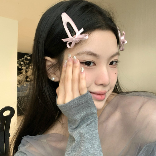 Pink bow！浅粉系缎面蝴蝶结BB夹发卡芭蕾风碎发刘海夹侧边夹发饰
