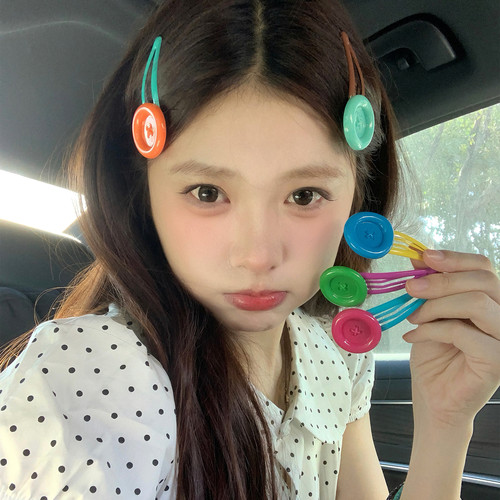 童趣设计感多巴胺撞色纽扣发夹甜美少女心BB夹刘海夹侧边发卡发饰
