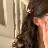 丝绒樱桃抓夹高级感刘海夹碎发夹子金属发卡边夹发饰少女头饰新款
