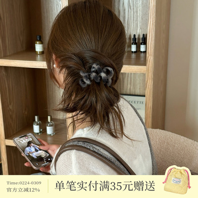 人手Bi备！大号豹纹电话绳发圈毛绒绒头绳基础不伤发皮筋皮套发绳