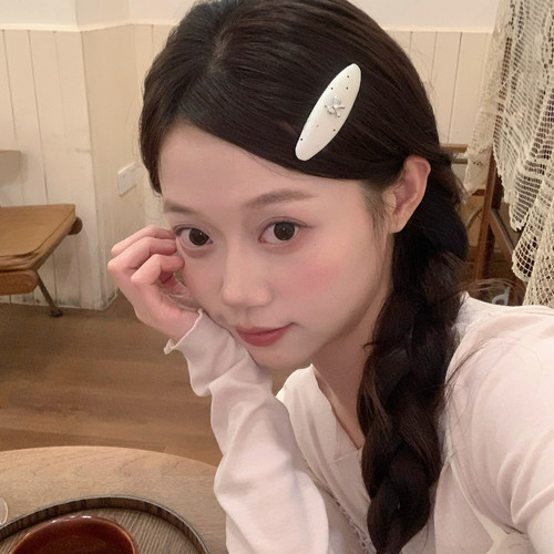 芭蕾小香~银色水钻蝴蝶结椭圆发夹发卡复古少女感BB夹碎发刘海夹