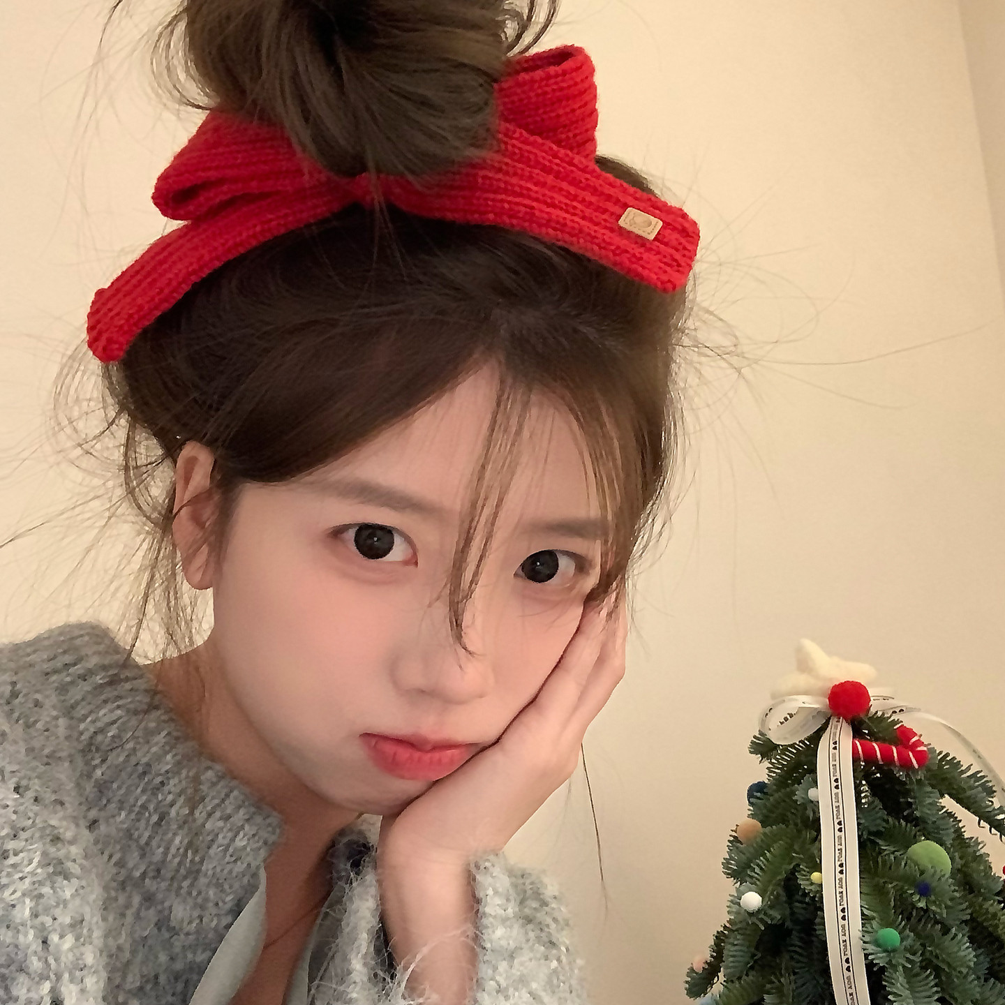 新年红！韩系毛线蝴蝶结发圈百搭少女感大肠圈头绳丸子头皮筋发饰