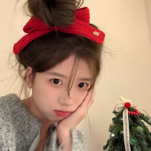 新年红！韩系毛线蝴蝶结发圈百搭少女感大肠圈头绳丸子头皮筋发饰