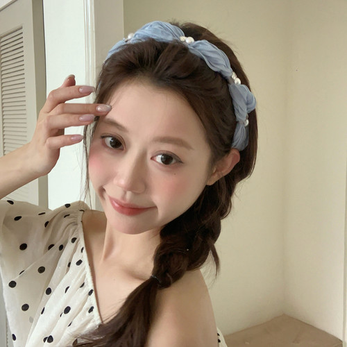 温柔褶皱水钻发箍增高颅顶头箍超仙网纱珍珠发卡外出头饰发饰春夏