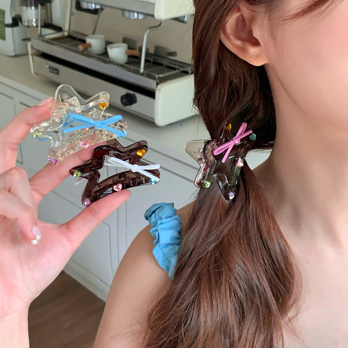 彩钻蝴蝶结海星抓夹高级感百搭鲨鱼夹后脑勺半扎发夹侧边发爪发饰