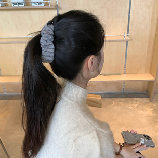 韩系高级感针织条纹香蕉夹增高马尾竖夹发卡后脑勺发饰百搭头饰品