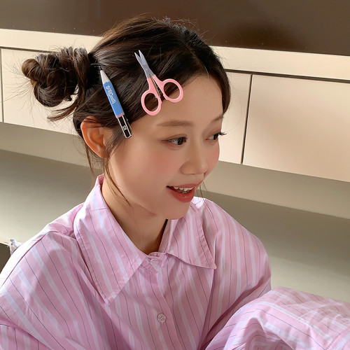 2个装 仿真铅笔剪刀发夹鸭嘴夹小众搞怪亚克力发卡边夹李兰迪同款