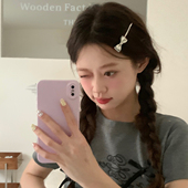 缪系少女 立体银色蝴蝶结发夹一字夹金属侧边夹气质发卡刘海夹子