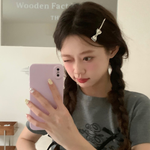 缪系少女~立体银色蝴蝶结发夹一字夹金属侧边夹气质发卡刘海夹子