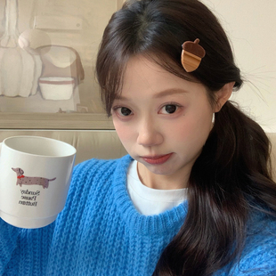 松果栗子 可爱丝绒榛果醋酸发夹鸭嘴夹复古碎发刘海夹边夹发卡子