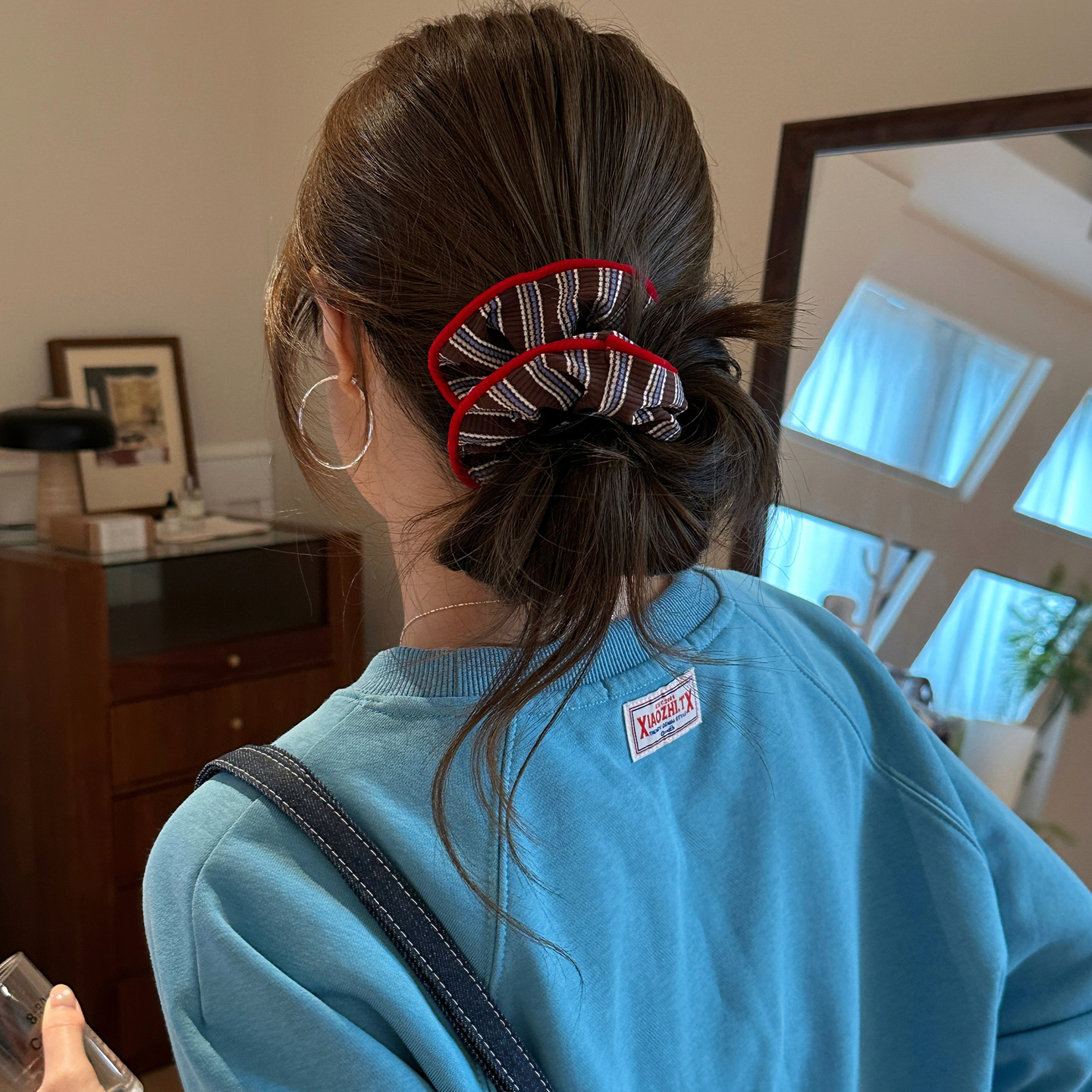 丝绒巧克力~复古咖色条纹发圈针织毛线大肠圈头绳扎马尾发绳发饰