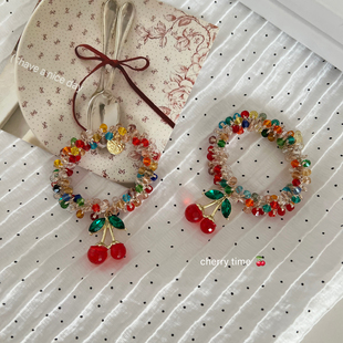 彩色水晶樱桃发圈女高弹力马尾发绳耐用头绳手链两用皮筋闺蜜发饰